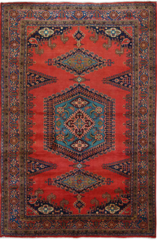 Persian Viss 7x11 Red Blue Wool Area Rug