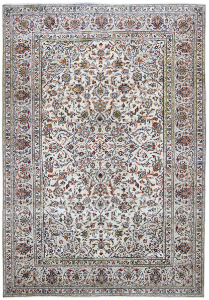 Persian Kashan 7x10 Ivory Wool Area Rug