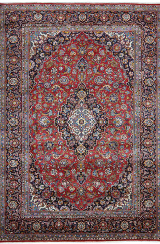 Persian Kashan 8x11 Red Blue Wool Area Rug