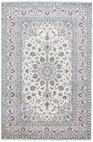 Persian Kashan 6x10 Ivory Wool Area Rug