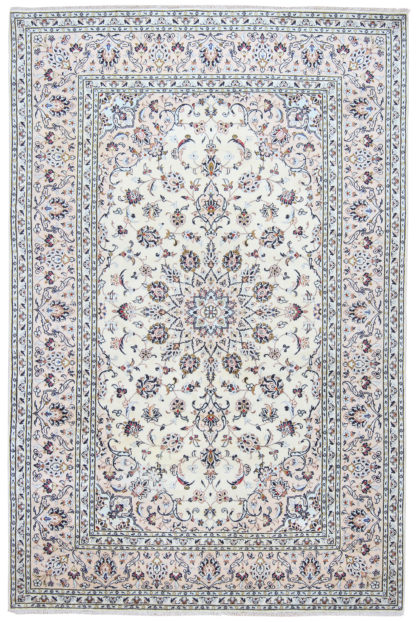 Persian Kashan 6x10 Ivory Wool Area Rug